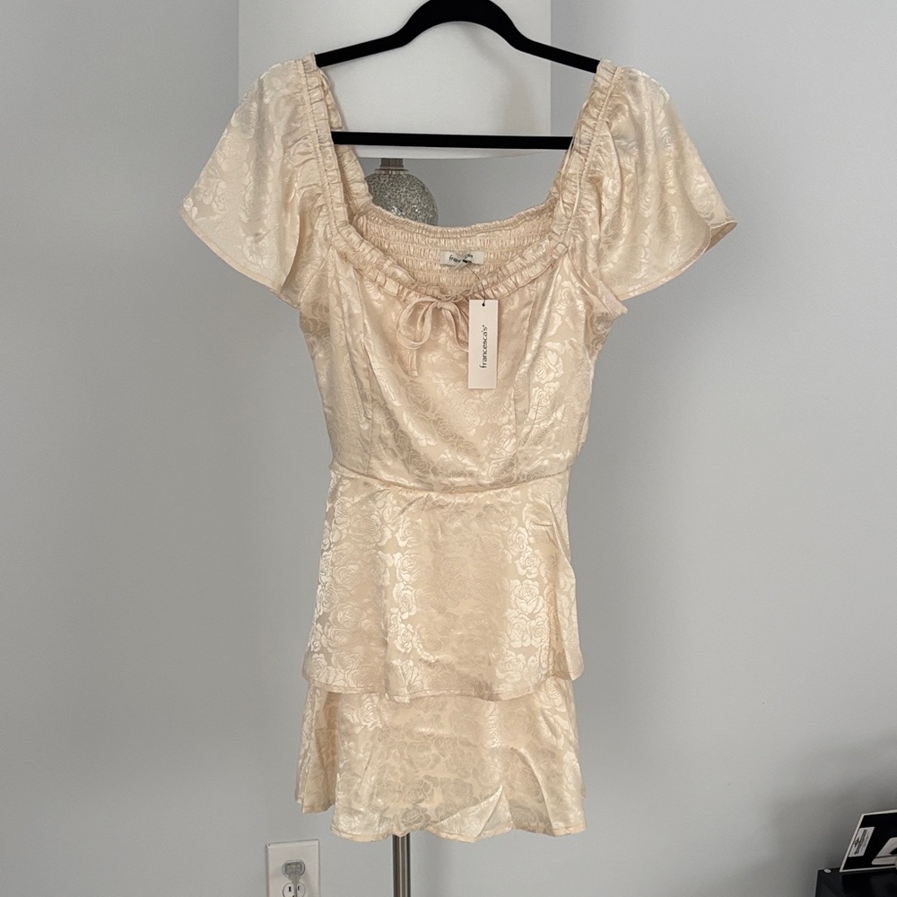 Francesca's Collections Cream Floral Jacquard Mini Dress